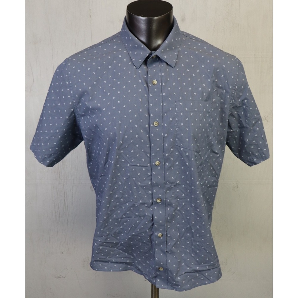 Mens Travis Mathew Shirt Size XL Blue Geometric Golf Short Sleeve Button Front